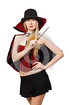 Woman magician with magic wand