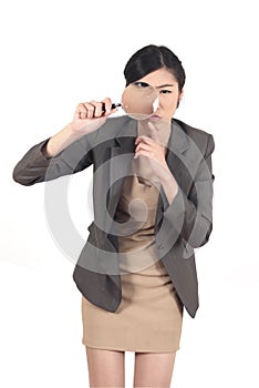 Woman and magnifying