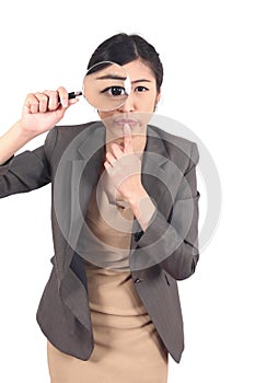 Woman and magnifying