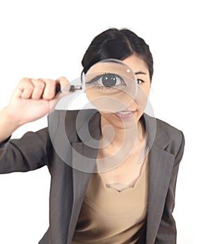 Woman and magnifying