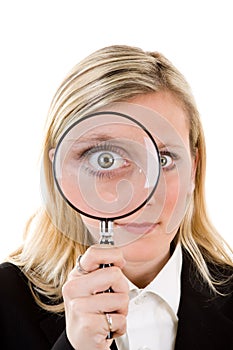 Woman with magnifying glass