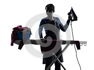 Woman maid housework ironing silhouette