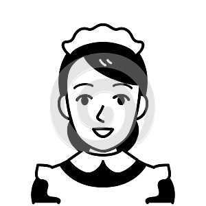 woman in maid uniform, vector illustration, black and white