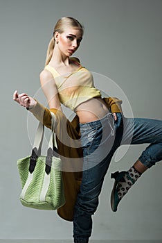 Woman maintaining fashion blog. Beauty and fashion look of vogue model. Fashion portrait of woman. Hipster woman with