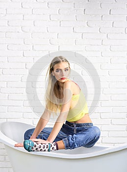 Woman maintaining fashion blog. Hip hop girl with fashionable hair. Fashion portrait of woman. Beauty and fashion look