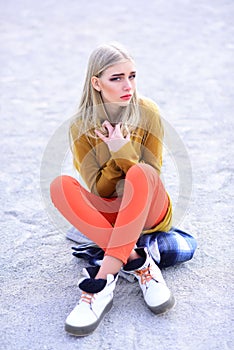 Woman maintaining fashion blog. Hip hop girl with fashionable hair. Funky style beauty. Fashion portrait of woman