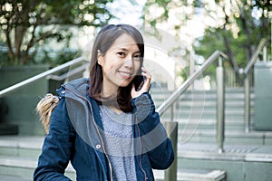 Woman make a call at Hong Kong