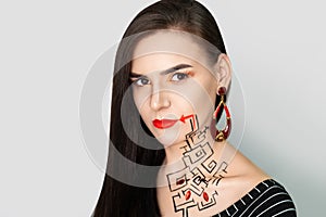 Woman make up black red lines