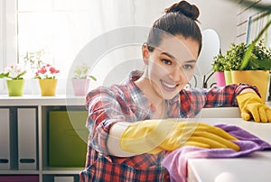 Woman makes cleaning