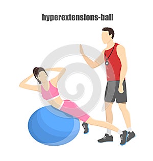 Woman makes hyperextension in the gym