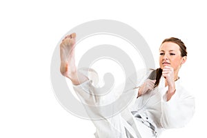 woman makes a kick