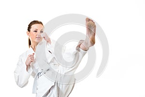 Woman makes a kick