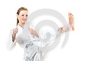 Woman makes a kick