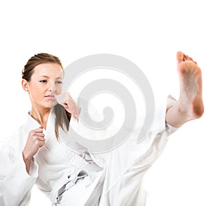 Woman makes a kick