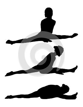 Woman makes yoga exercise. Vector silhouette. Vector images set collection