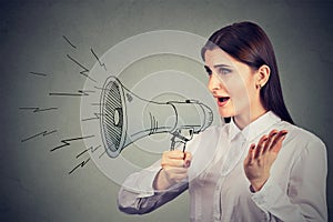 Woman making announcement with megaphone