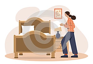 Woman making bed vector