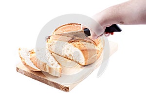 A woman is making bread slices photo