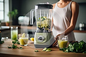 woman making smoothie using blender. ai generated