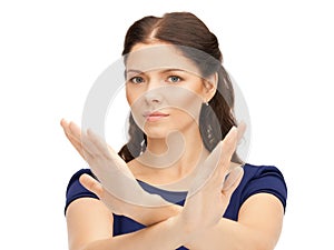 Woman making stop gesture