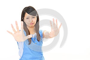 Woman making stop sign