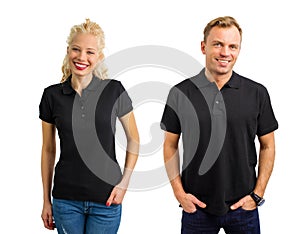 Woman and man in black polo shirts photo