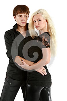 Woman and man in black shirts