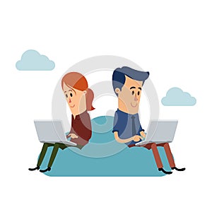 Woman and man cloud computing