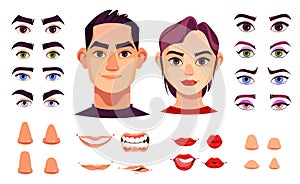 Woman And Man Face Constructor Elements