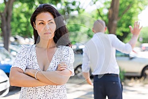 Woman and man having quarrel