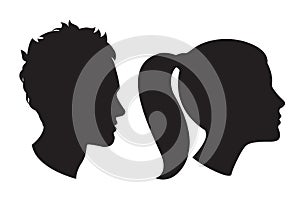 Woman and man head silhouette