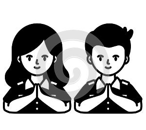Woman and man in hello hand gesture
