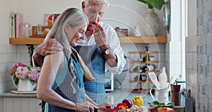 Woman, man and knife with vegetables in kitchen cooking for healthy nutrition for dinner, diet or conversation. Happy