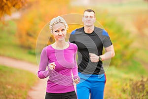 Woman and man on morning jog