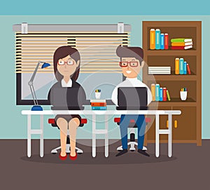 Woman and man office teamwork workplace