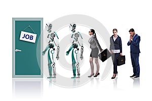 Woman man and robot competing for jobs