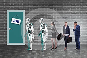 Woman man and robot competing for jobs