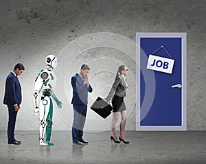 Woman man and robot competing for jobs