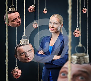 Woman with man's head hanging