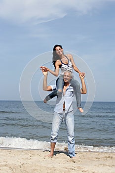 Woman on man's shoulders