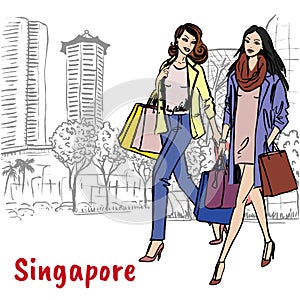 Woman and man with shopping bags on Orchard Road