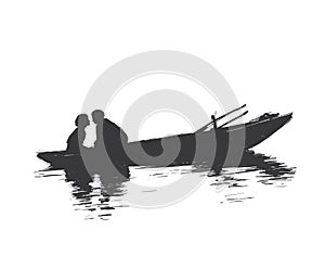 Woman and a man are sitting opposite each other in a boat