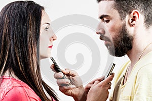 Woman man and smart phones