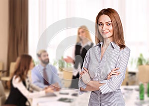 Woman manager during a successful negotiation