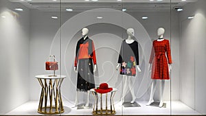 Woman mannequin fashion  retail shop window front