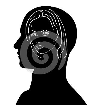 Woman in a mans head