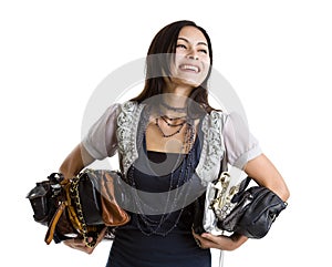 Woman with many a purses