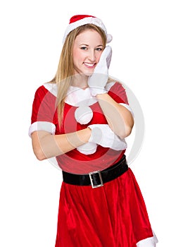 Woman with x mas costume with hand on her cheek