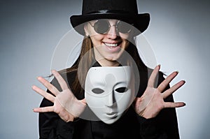 The woman with mask in funny concept