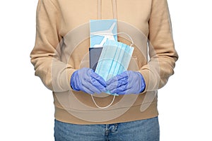 woman with mask, passport and air ticket